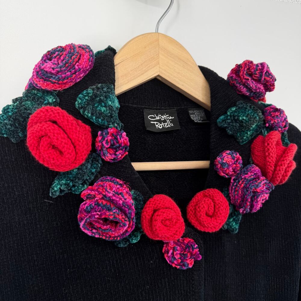 Christina Rotelli Vintage 90's Cardigan Floral Rosette Chunky Chenille Sweater - Picture 4 of 13